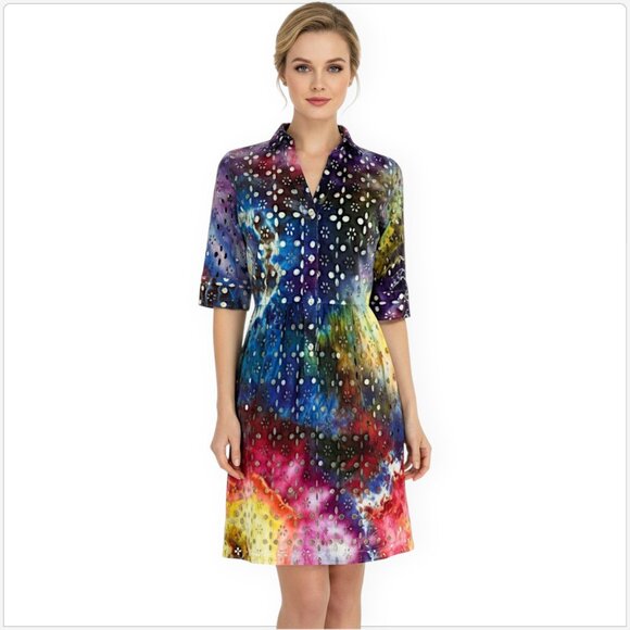 Outback Red Tie Dye Rainbow Colorful Multi Color Eyelet Lace Fit & Flare Dress 6 - Picture 1 of 5